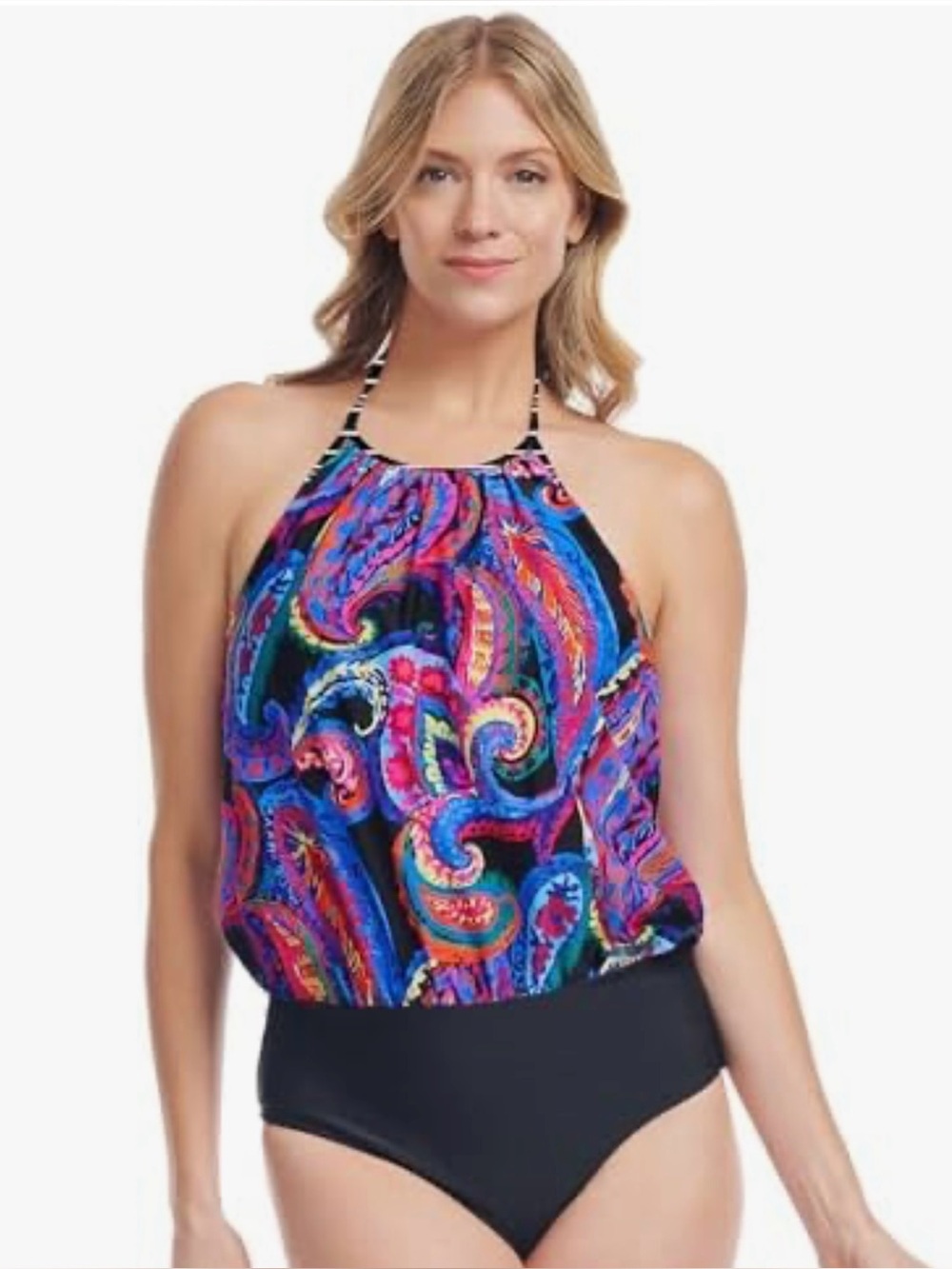 Mazu Women’s One Piece Swimsuit Modest High Neck Halter Blouse Swimsuit 22W NWT
